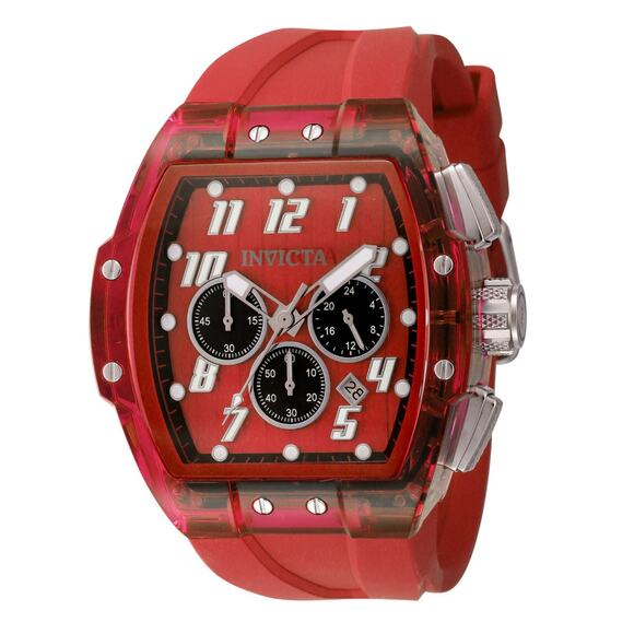 Invicta Men's Watch S1 Rally 47mm Quartz Chronograph Red Silicone Strap Date - Picture 1 of 7